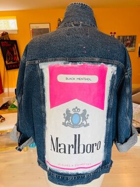 Vintage Wrangler Iconic  Marlboro Graphic Artist Hand-painted Jean Jacket 2X